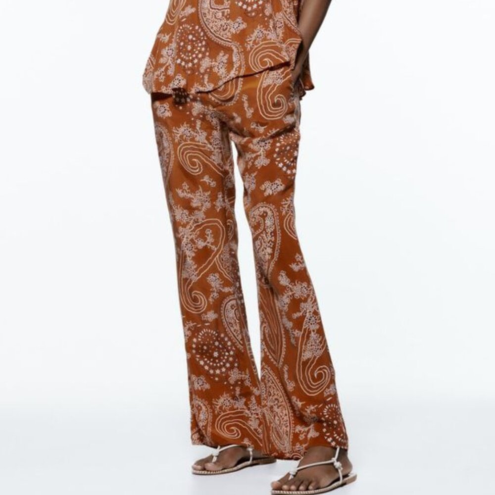 SOLD Zara Banadana Paisley Orange Rust flare pants